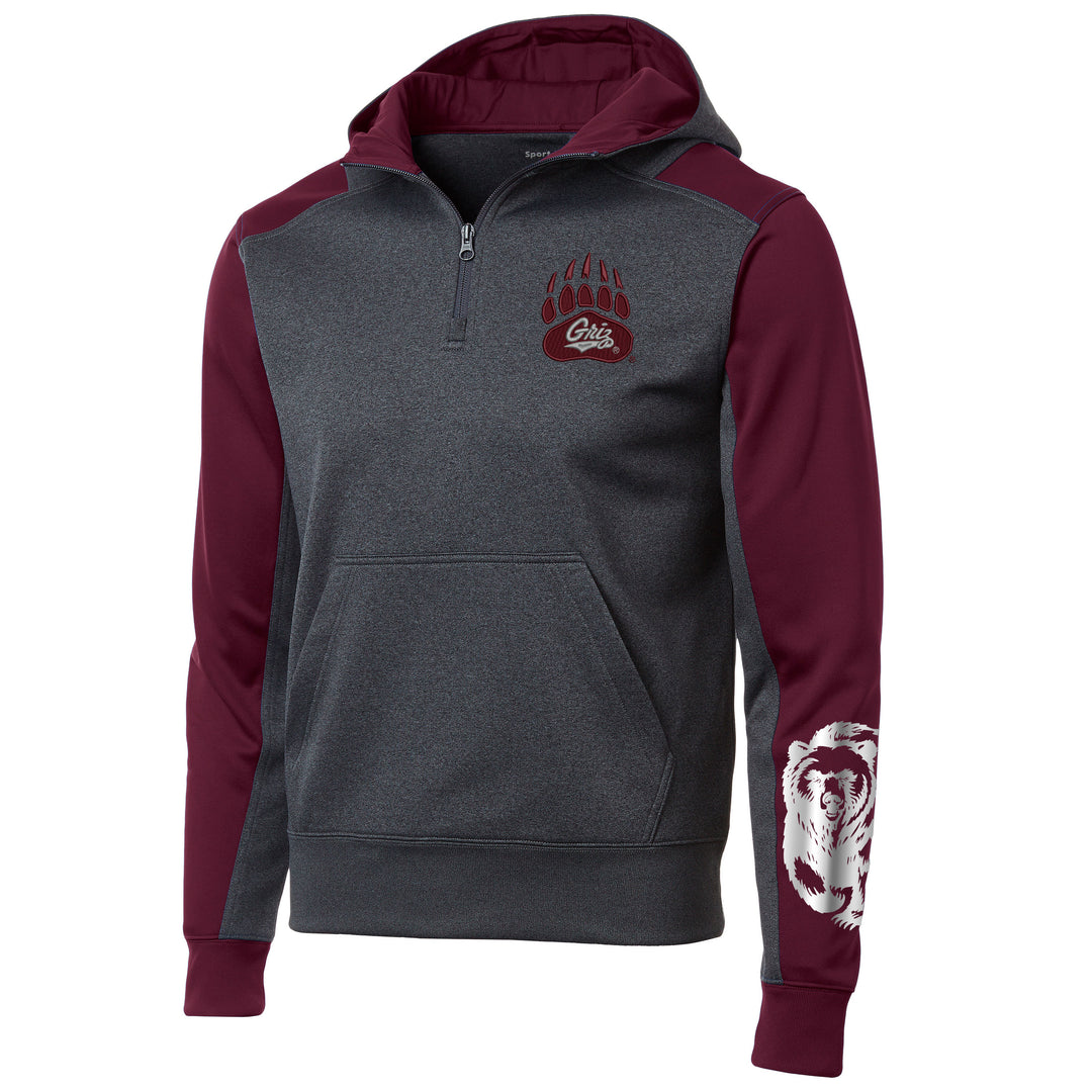UM Griz Paw Embroidery & Metallic Silver Charging Bear Colorblock Fleece Hoodie