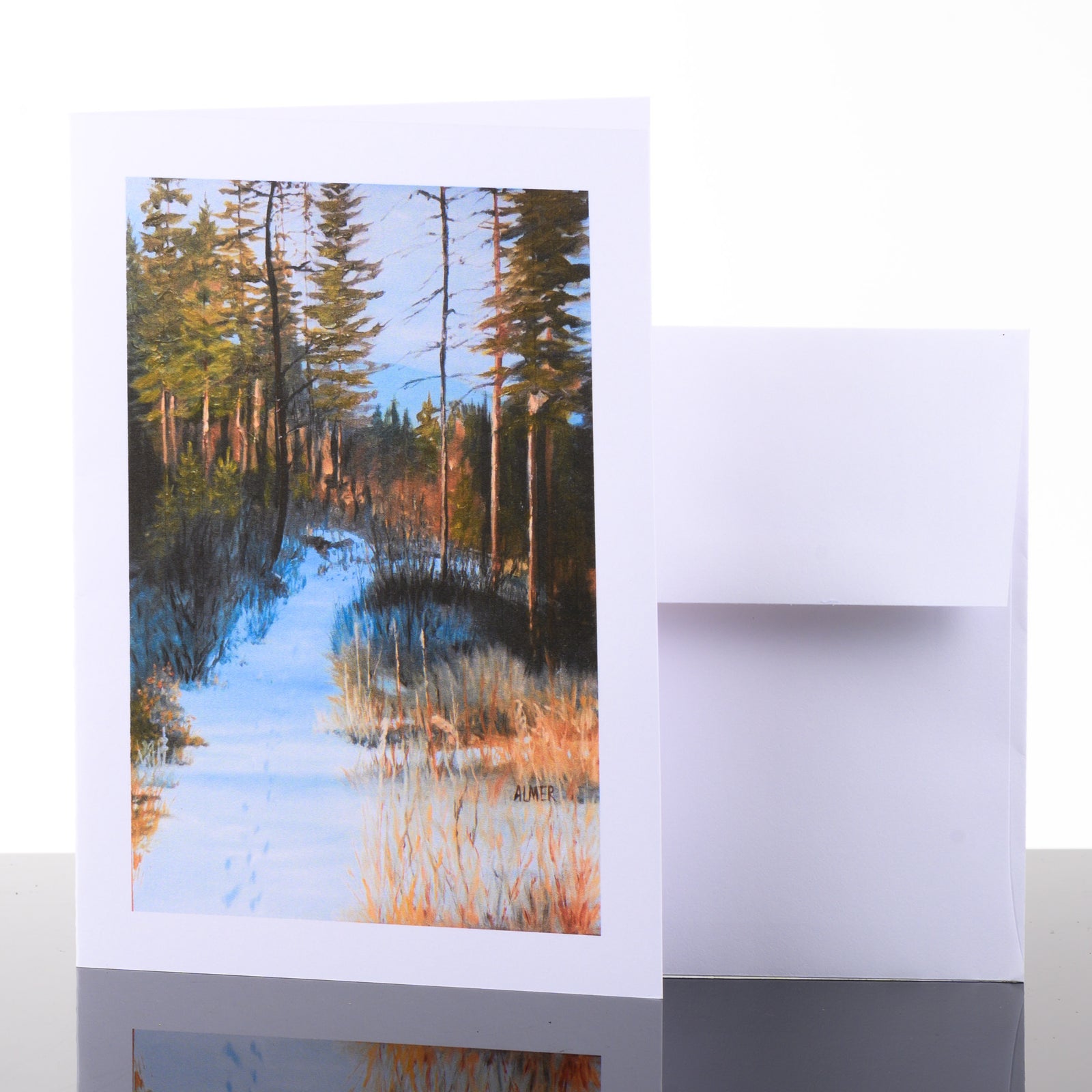 The Trail West Greeting Card, by Stark Mountain Studio - 5x7 blank greeting card of a Bobbe Almer watercolor painting with envelope, made in Montana, USA.