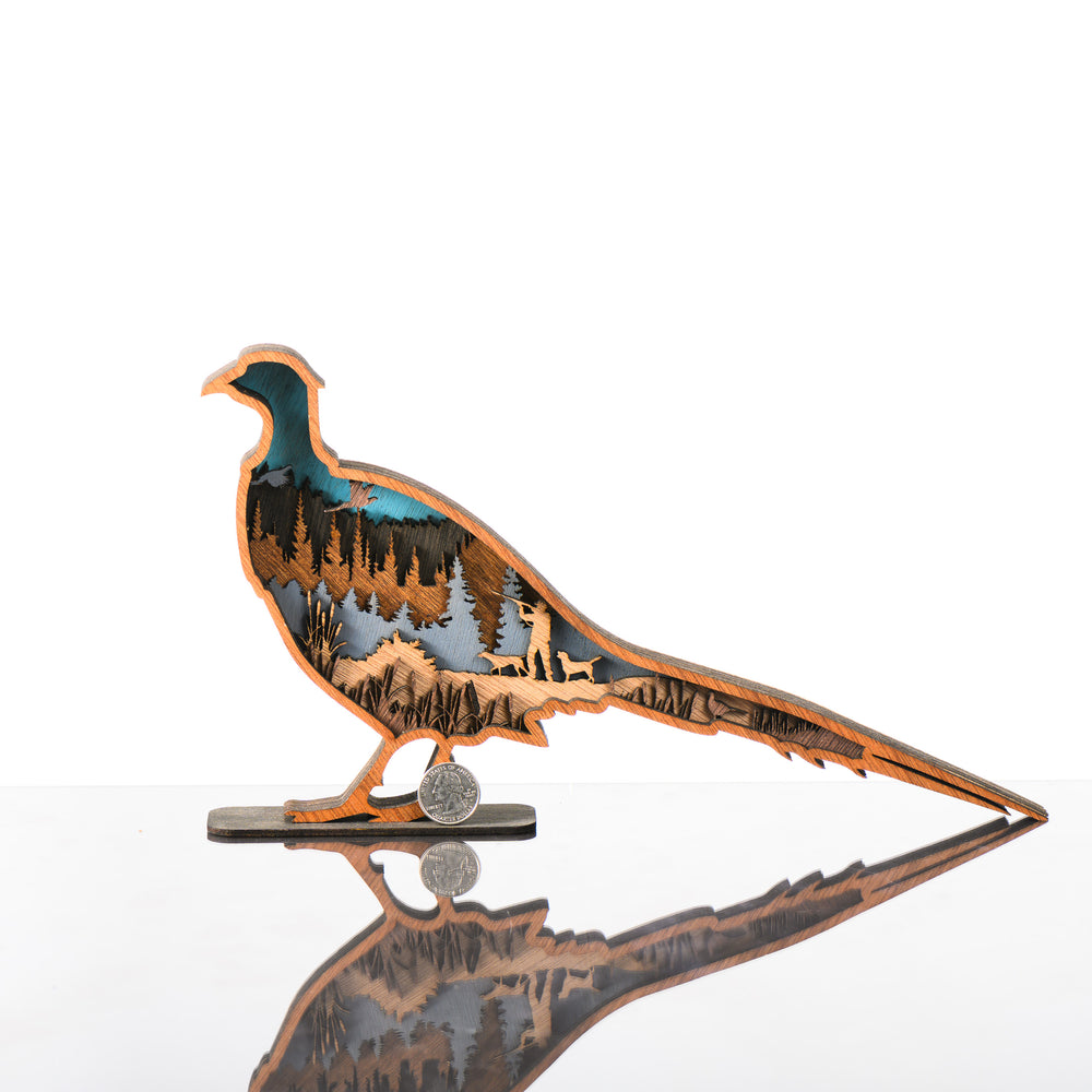 RJS Engraving & Design's Pheasant 3D Layered Wood Art, Standard w/ scale