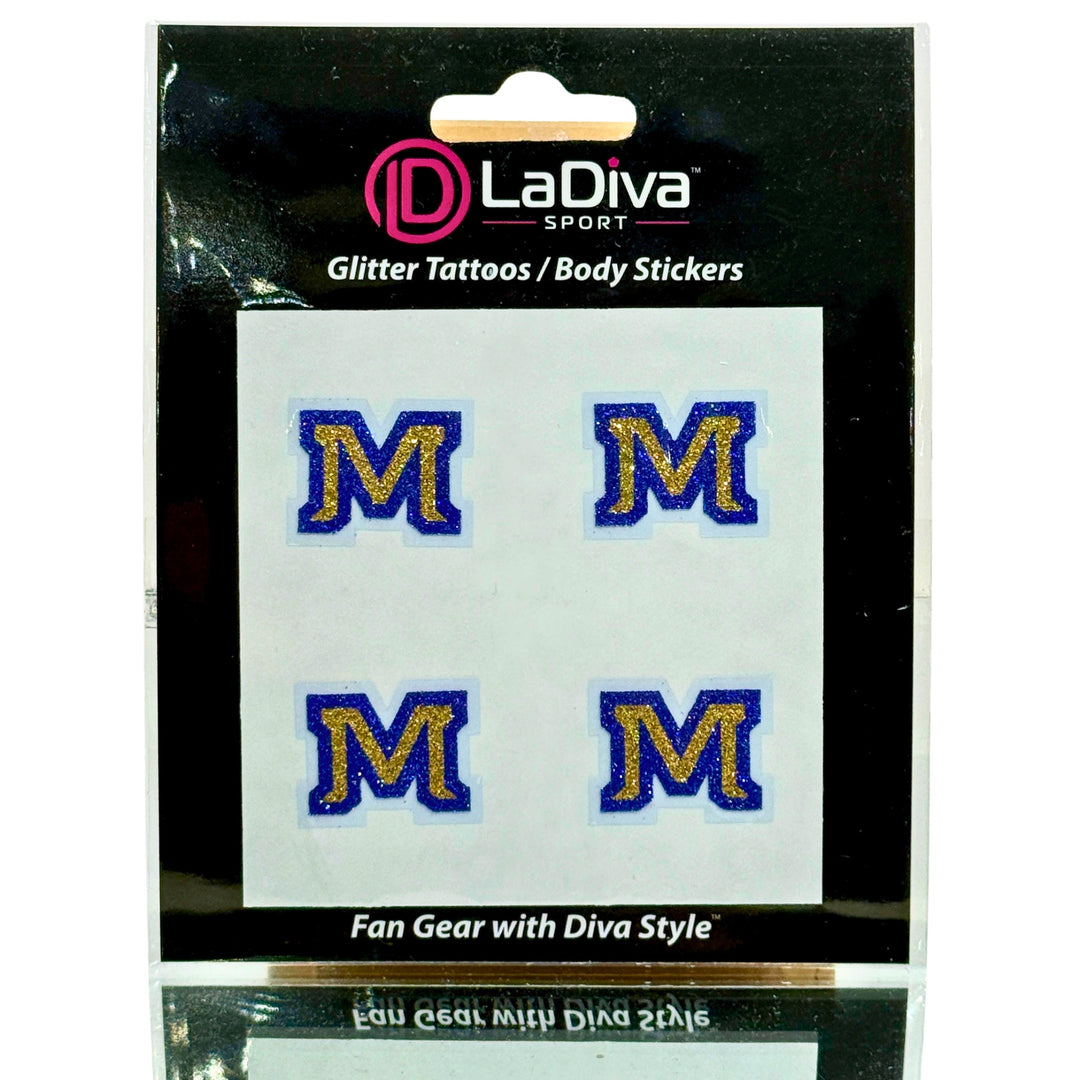 Montana State University M Glitter Tattoo/Body Sticker 4 Pack