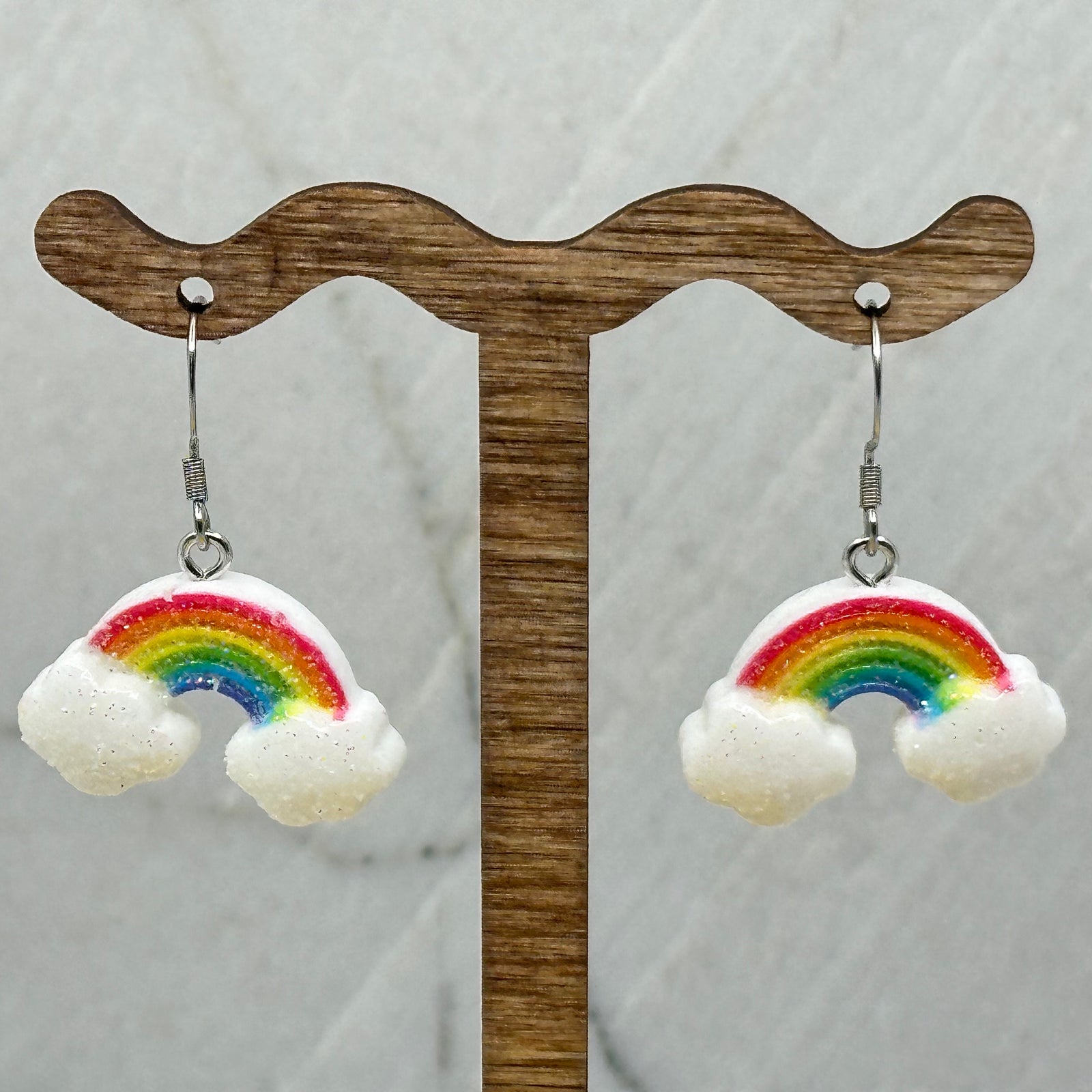 Cloud and Rainbow Earrings with Stainless Steel Wires made in Montana by Woodland Goth Creations
