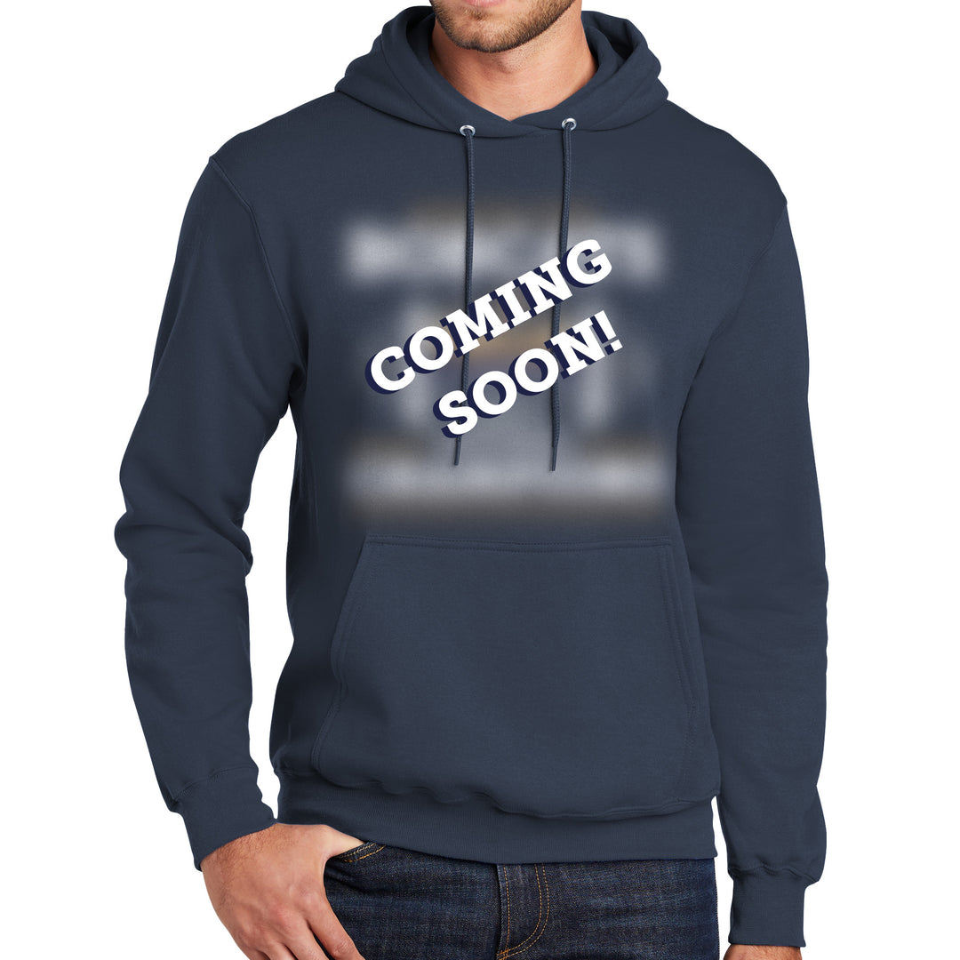 Navy Blue hoodie with 'COMING SOON!' text on a white background in place of the MSU bobcats winning championship design.