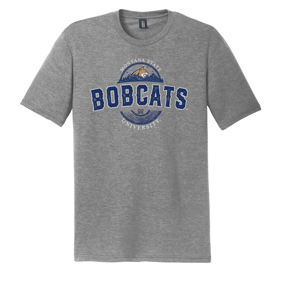 Gray t-shirt with 'Bobcats' text and Montana State University logo on a white background