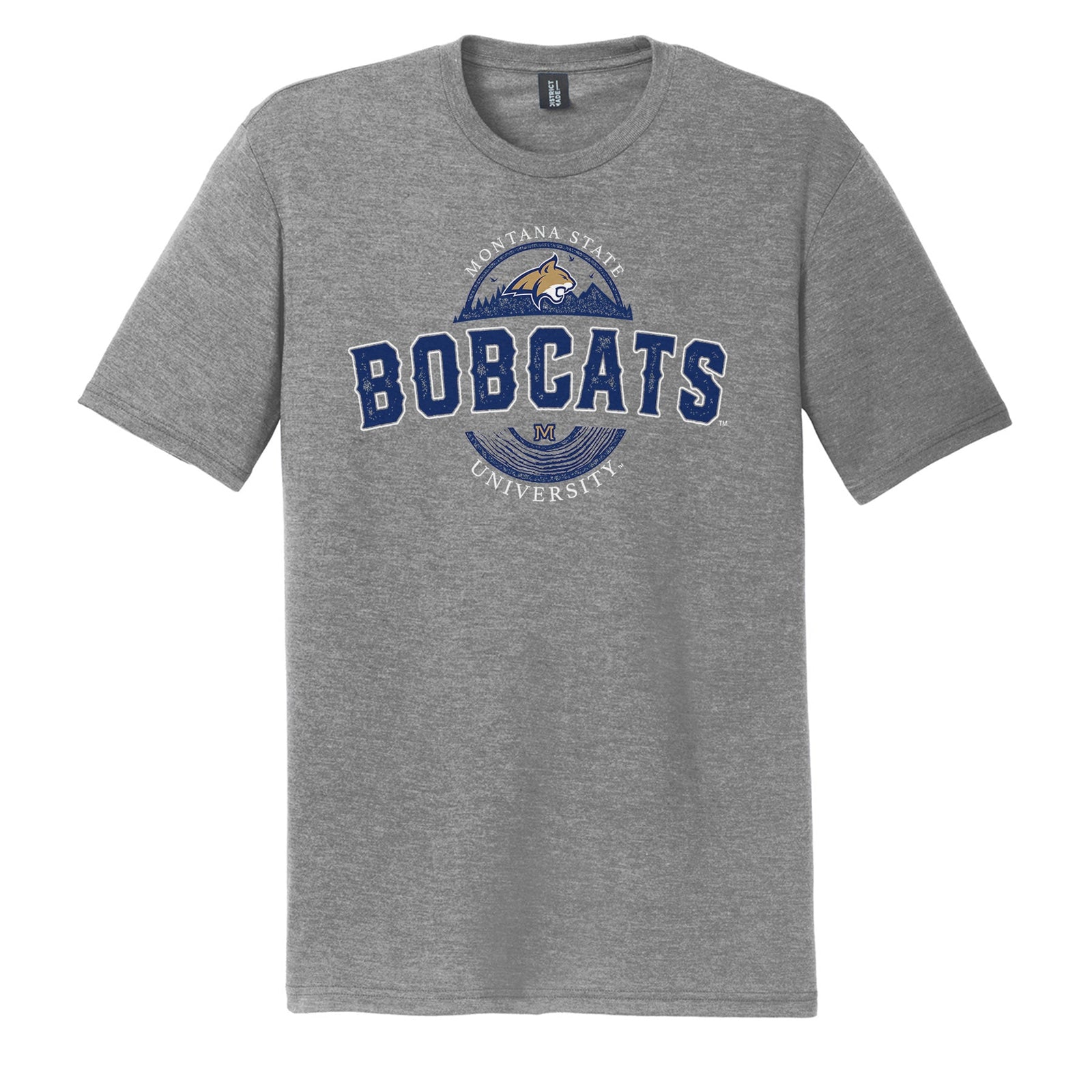 Gray t-shirt with 'Bobcats' text and Montana State University logo on a white background