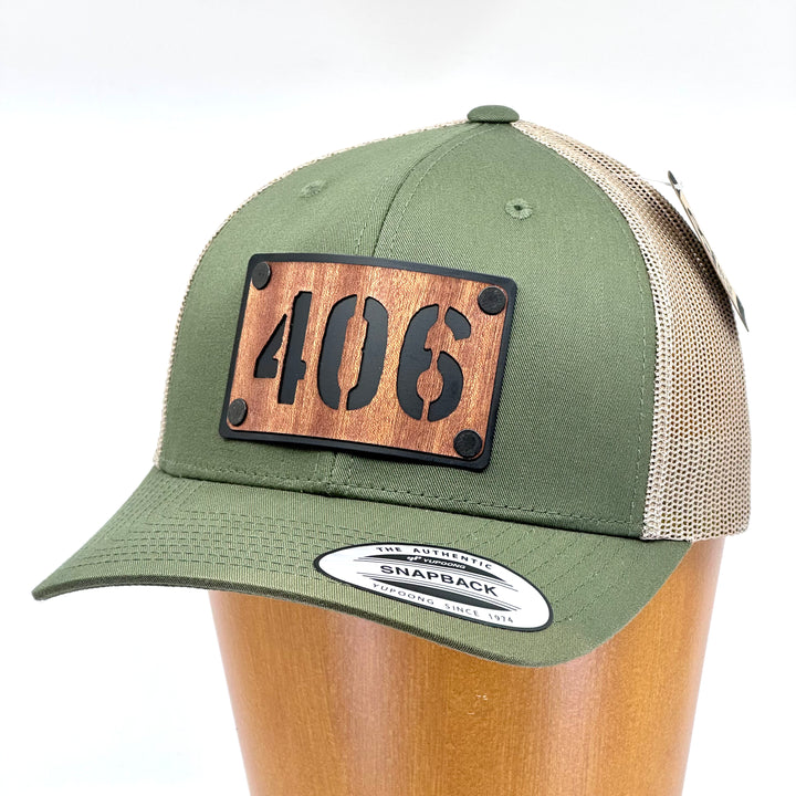 406 Mahogany Wood Plate Patch Trucker Hat