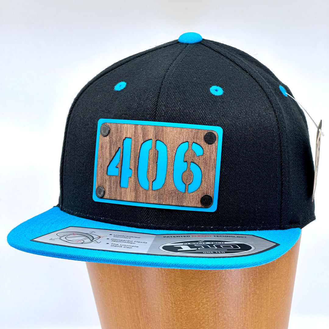 406 Walnut Wood & Bright Blue Anodized Aluminum Flexfit Flat Bill Hat