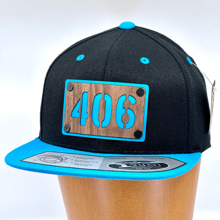 406 Walnut Wood & Bright Blue Anodized Aluminum Flexfit Flat Bill