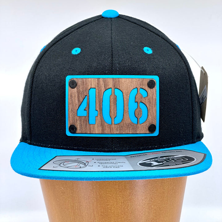 406 Walnut Wood & Bright Blue Anodized Aluminum Flexfit Flat Bill Hat