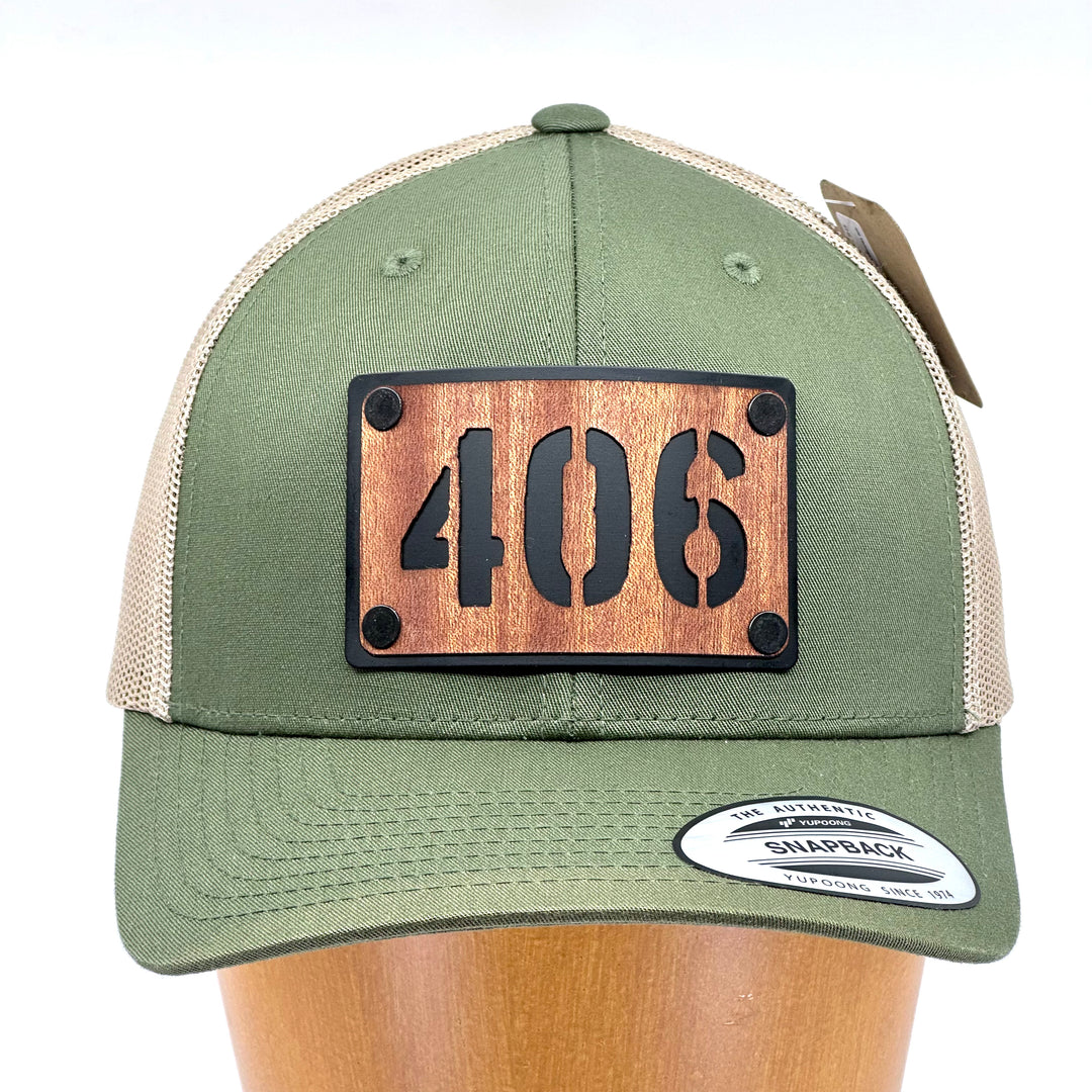 406 Mahogany Wood Plate Patch Trucker Hat