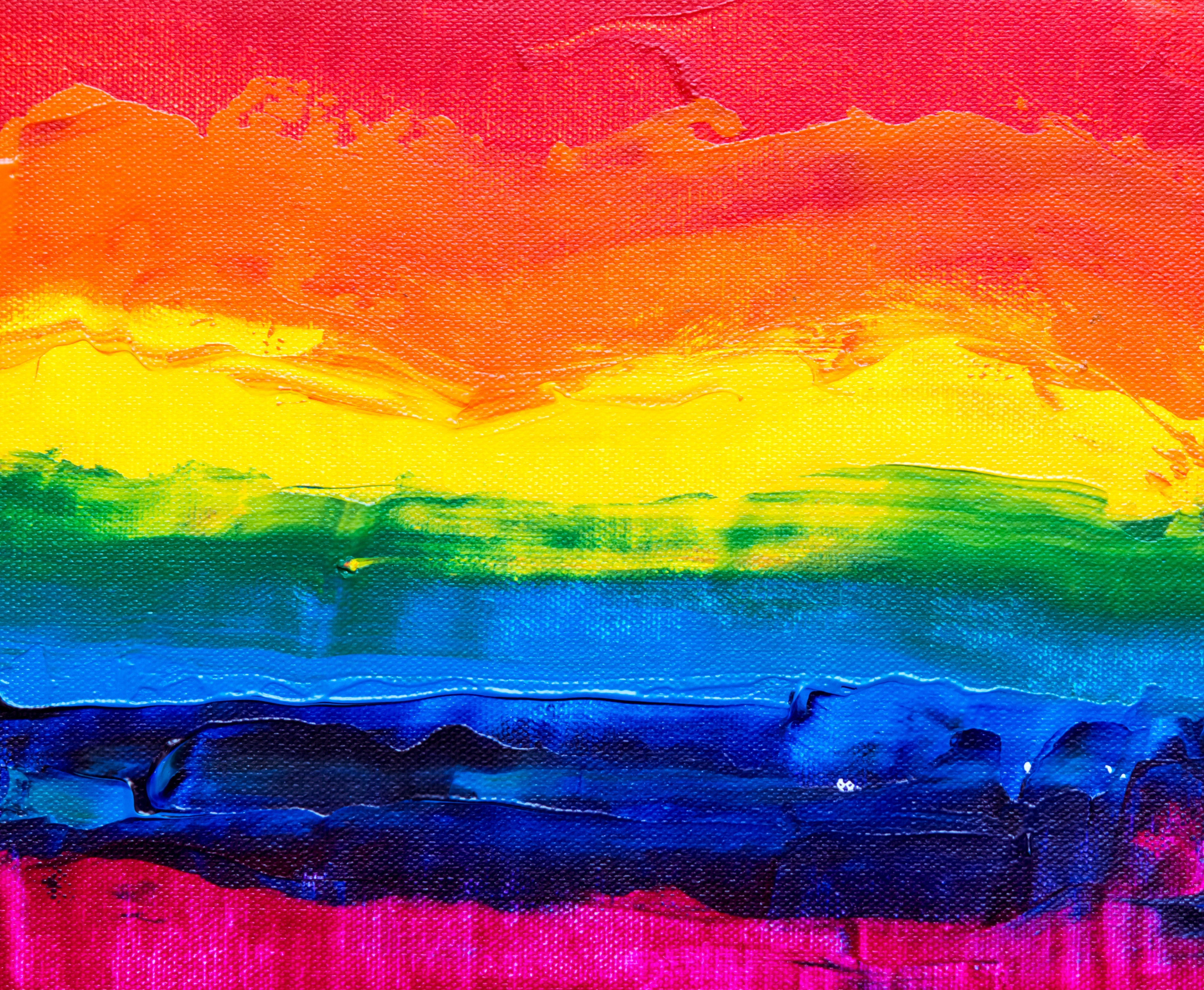 A painting of rainbow colors, from red to purple