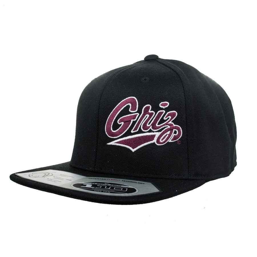 Blue Peaks Creative UM Grizzlies hat, Flexfit Outlined Griz Script Flat Bill Hat, black