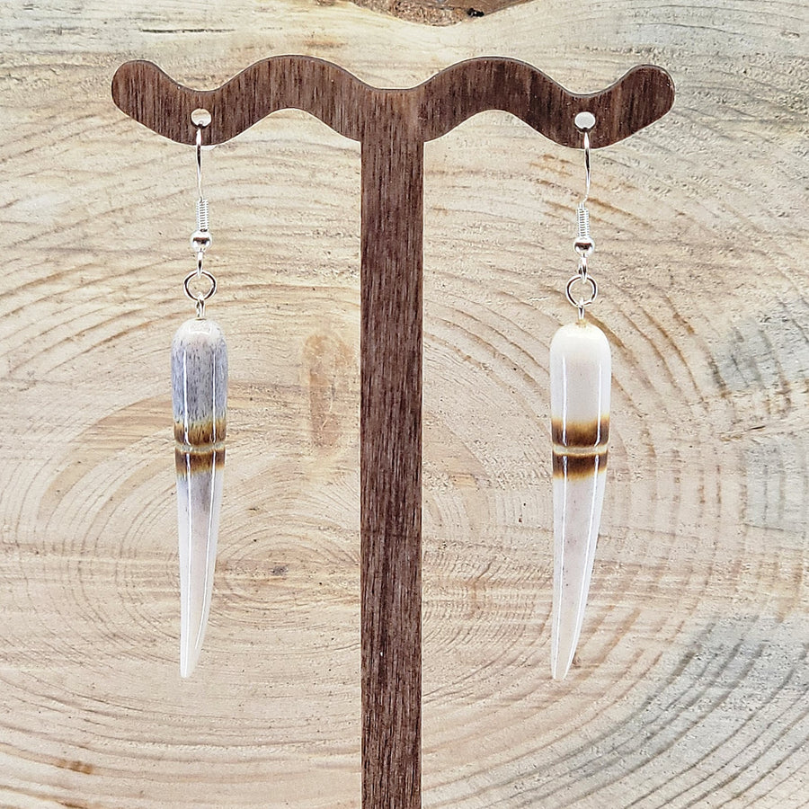 Real Antler Earrings with Designed Tips—unique natural earrings made from real antler in Montana by 406 Antlery
