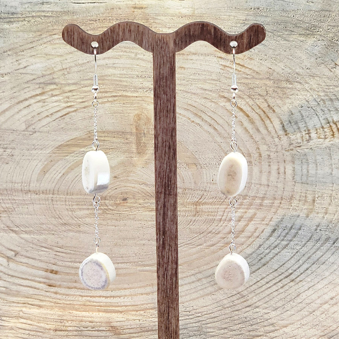 Real Antler Double Drop Antler Earrings—unique natural earrings made from real antler in Montana by 406 Antlery