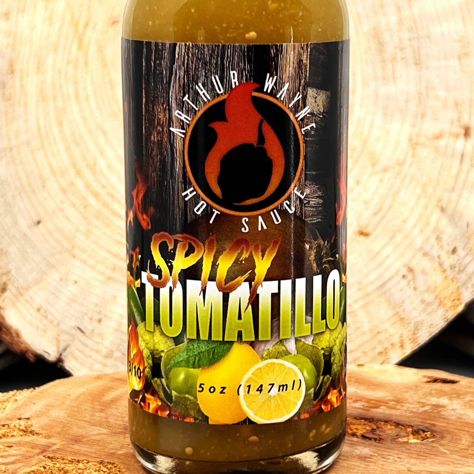 5 oz. bottle of Spicy Tomatillo Hot Sauce, with tomatillos and jalapenos, made in Montana by Arthur Wayne Hot Sauce