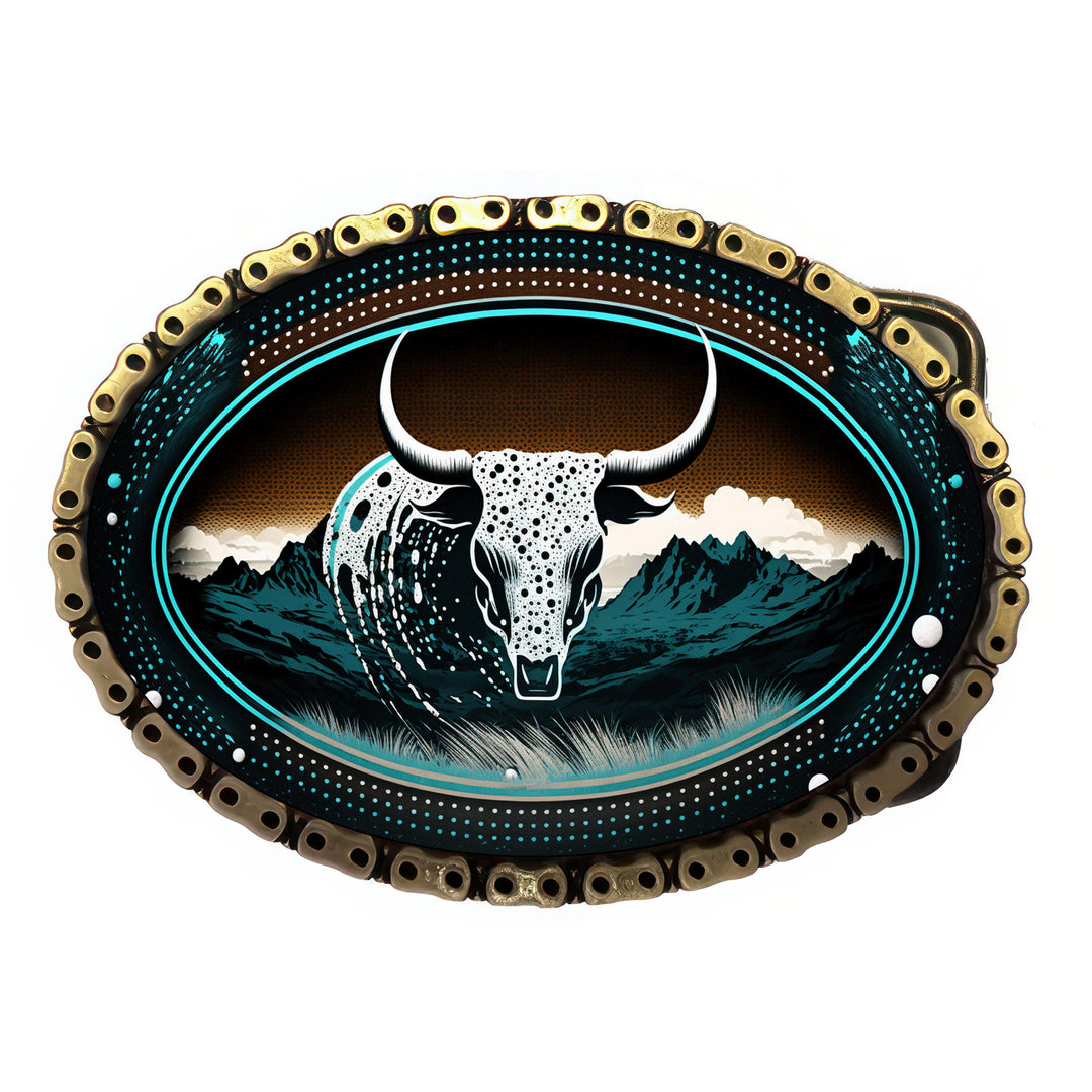 Ghostly Steer Antique Brass Chain Belt Buckle