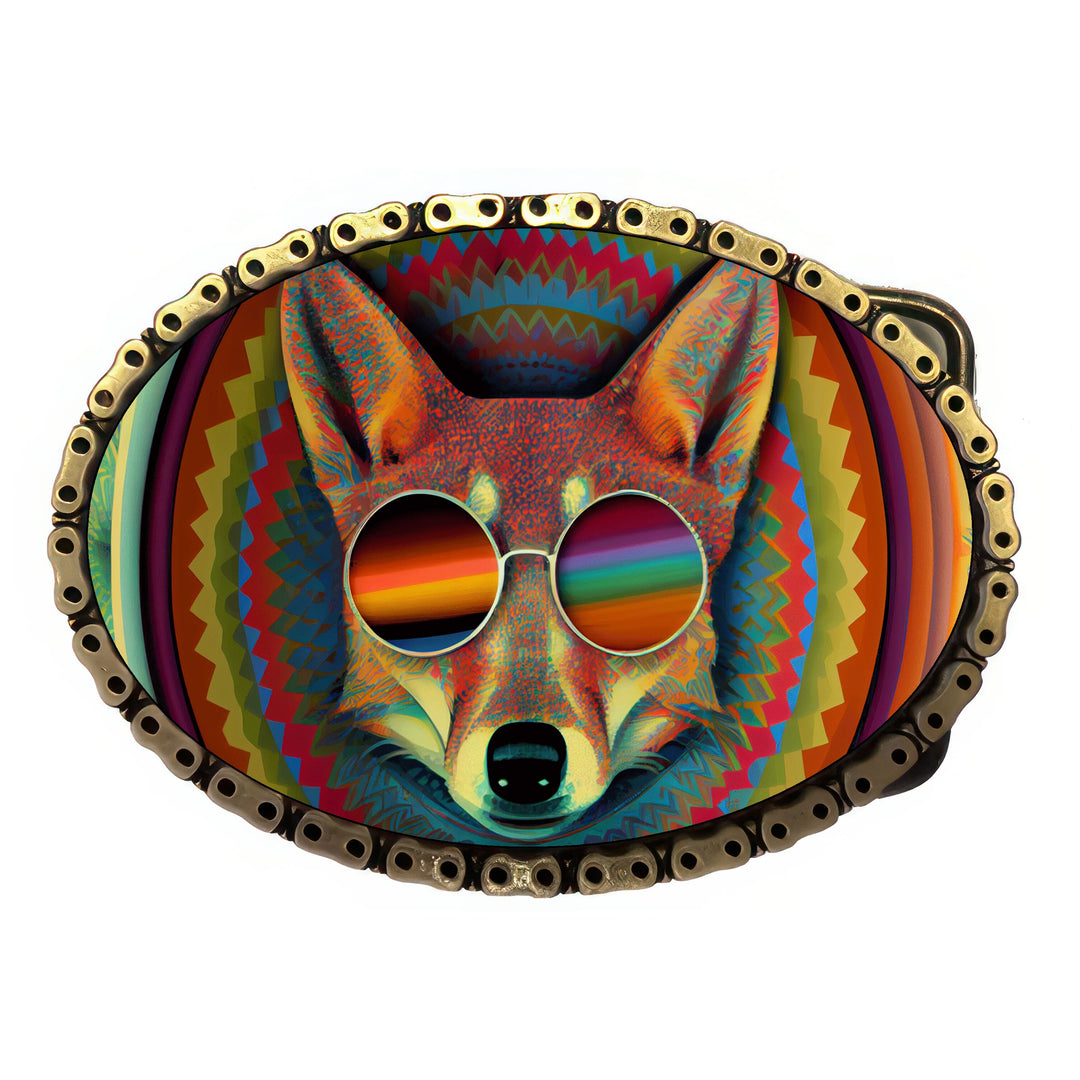 Fox Trip Antique Brass Chain Belt Buckle