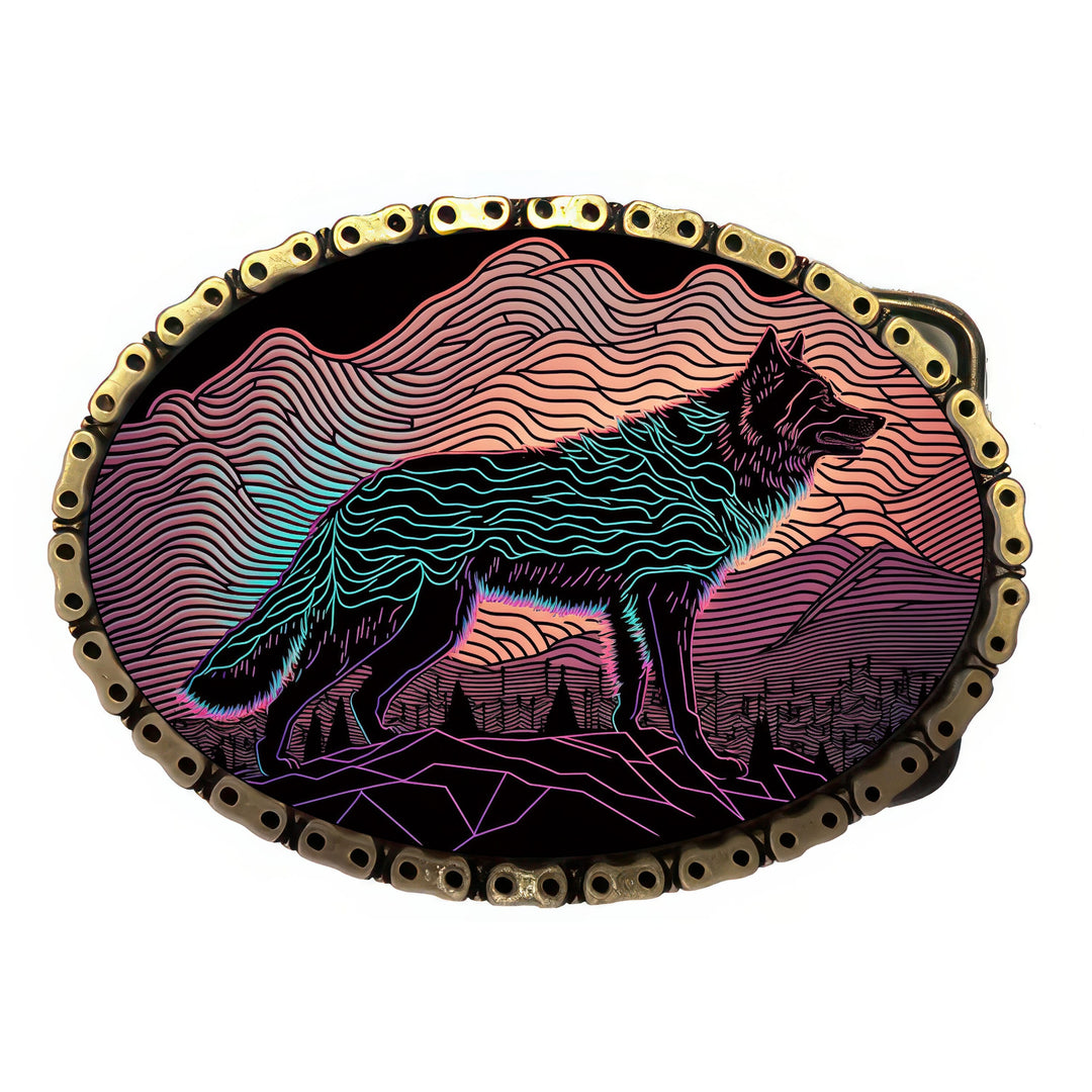 Retro Wolf Antique Brass Chain Belt Buckle