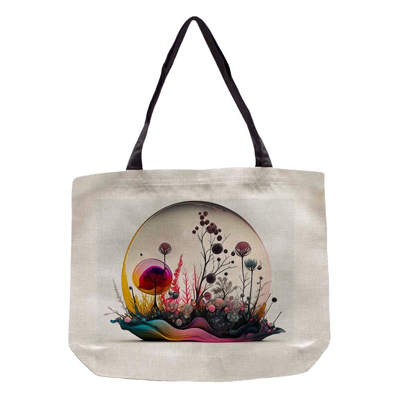 Flower Orb Burlap Tote