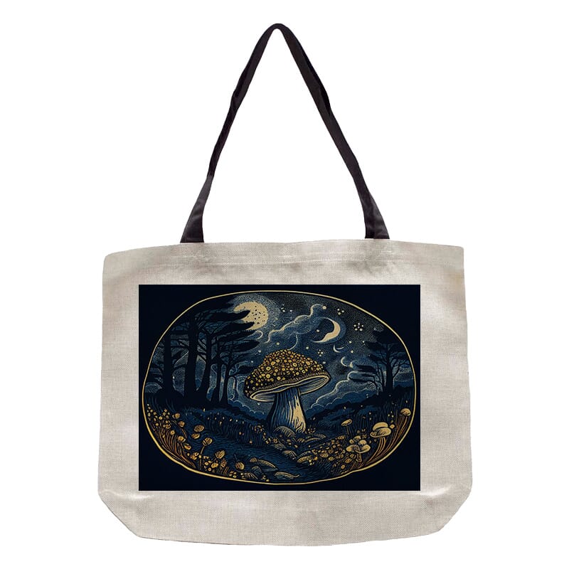 Mushroom Starry Night Burlap Tote