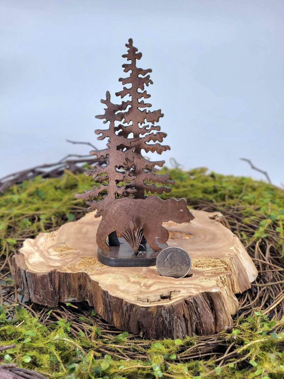 Mini Bear in Trees Metal Sculpture