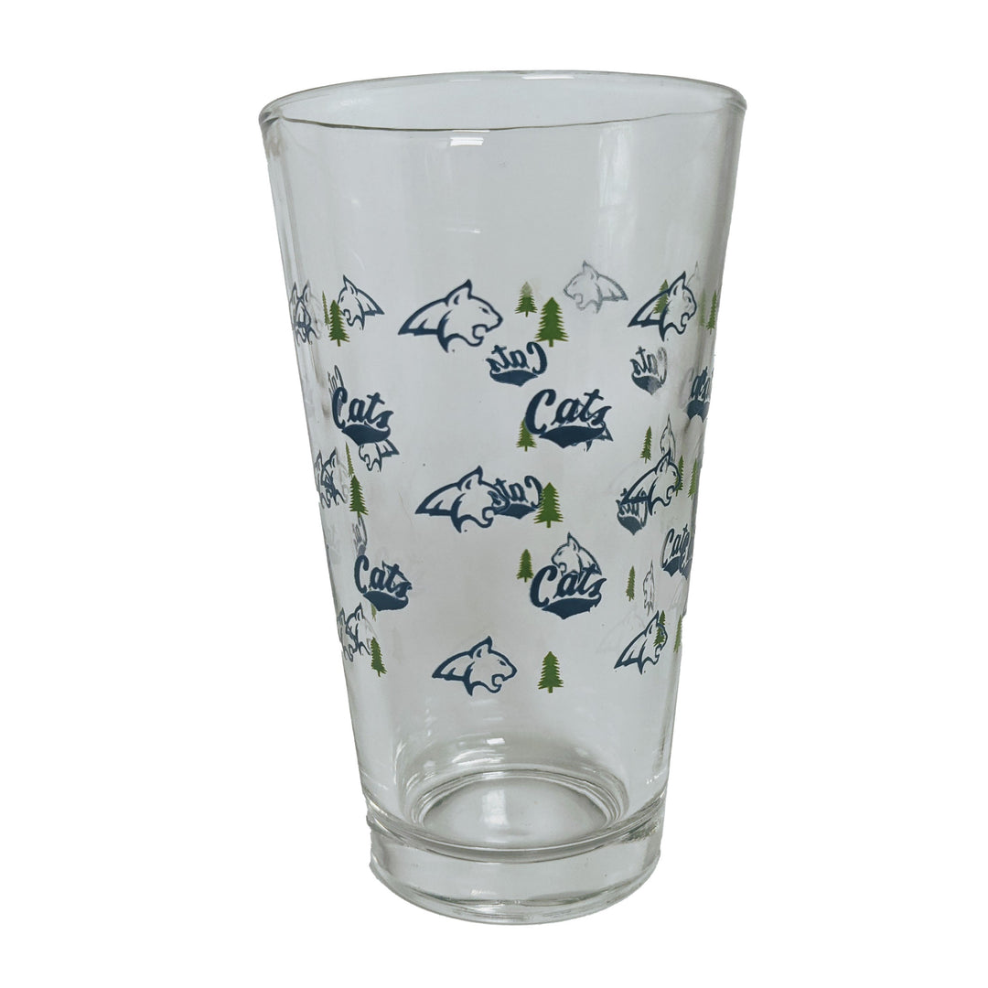 MSU Cats Logos and Trees Wrap Pint, designed and printed in Montana by Blue Peak Creative