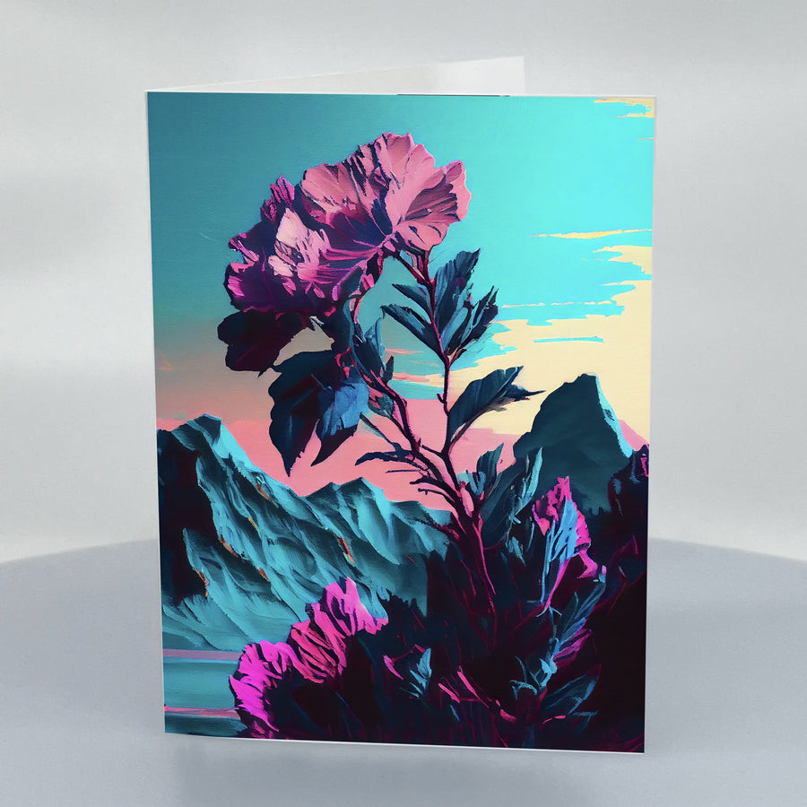 Purple Mountain Flower blank 5x7 Greeting Card with Envelope by Blue Peak Creative Montana, designed and printed in Missoula, Montana, USA; blank on the inside, printed on high-quality card stock, and paired with an envelope
