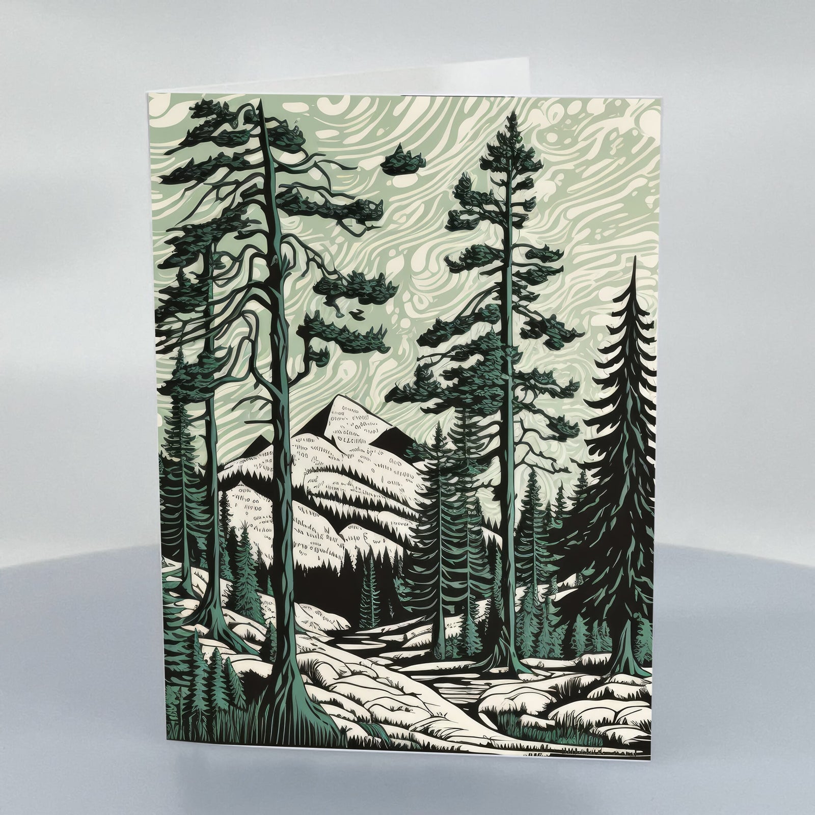 Wavy Forest 5x7 Greeting Card with Envelope by Blue Peak Creative Montana, designed and printed in Missoula, Montana, USA; blank on the inside, printed on high-quality card stock, and paired with an envelope