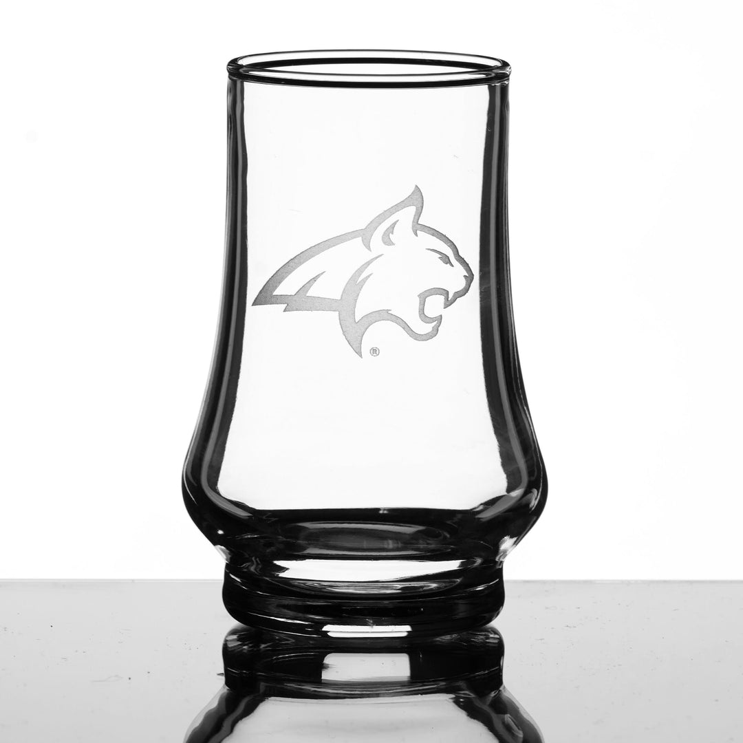 Sand Carved Bobcat Head Logo 5.75oz Kenzie Whiskey Taster, made in Montana by Blue Peak Creative