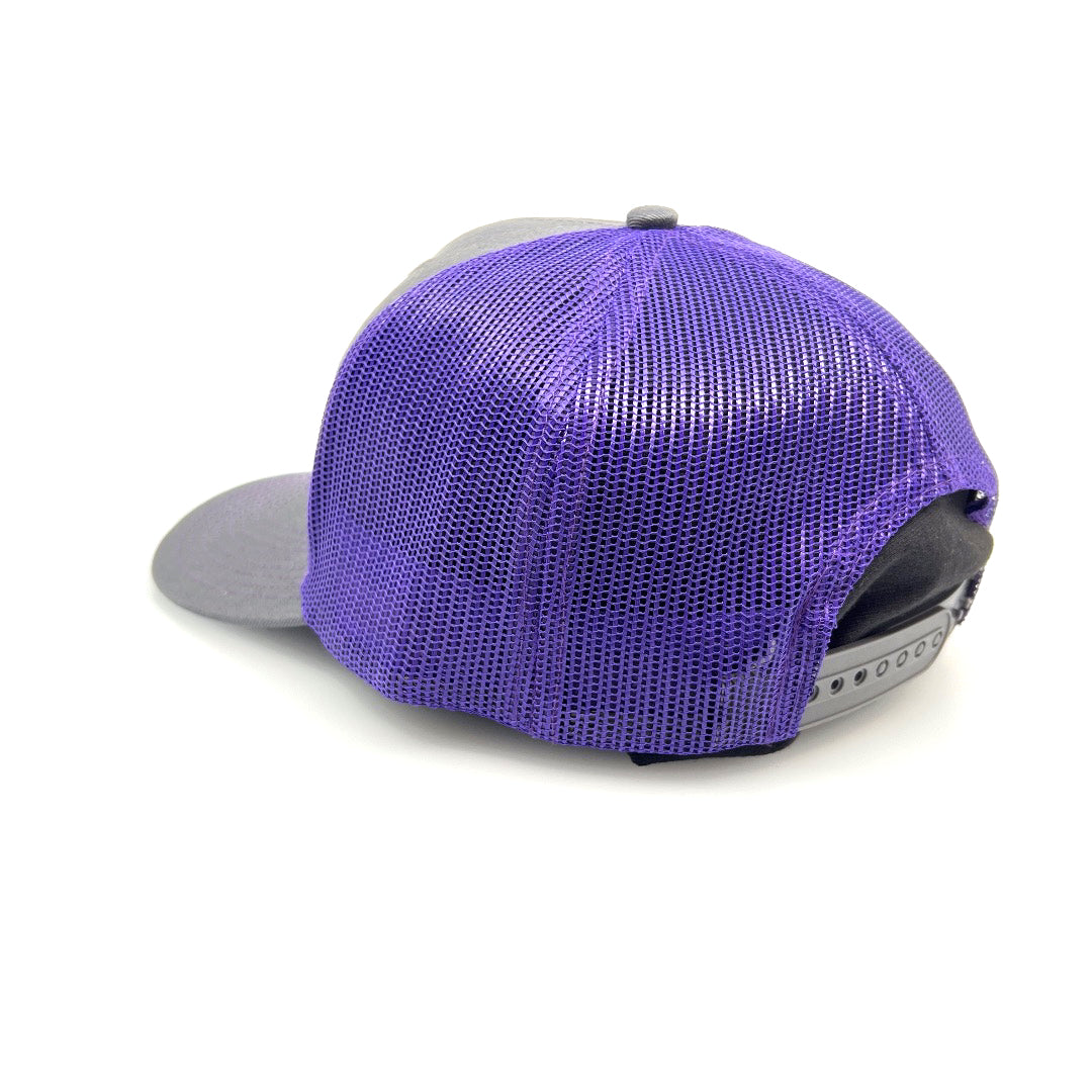 Charcoal & Purple Mesh All Wood Patch MT State Silhouetted Trucker Hat