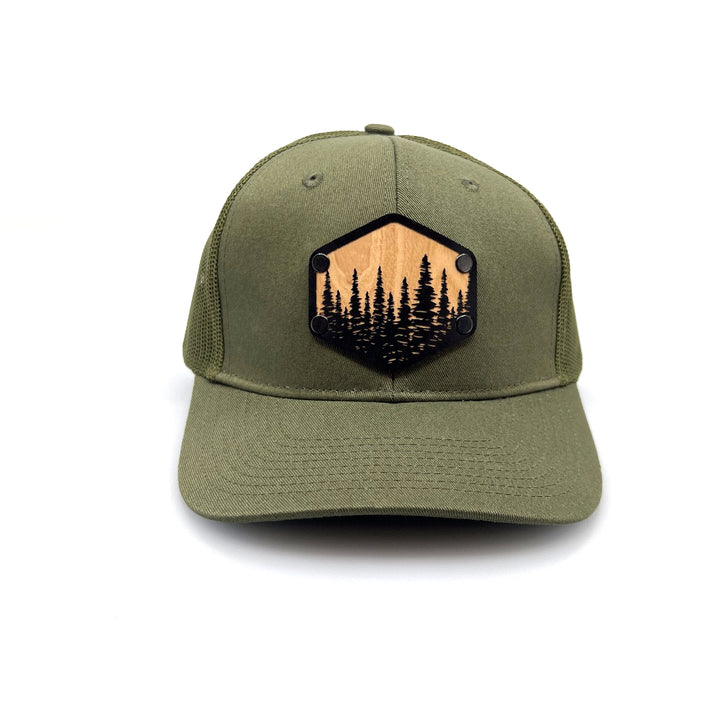 Hexagon Trees Solid Wood Patch & Olive Green Trucker Hat