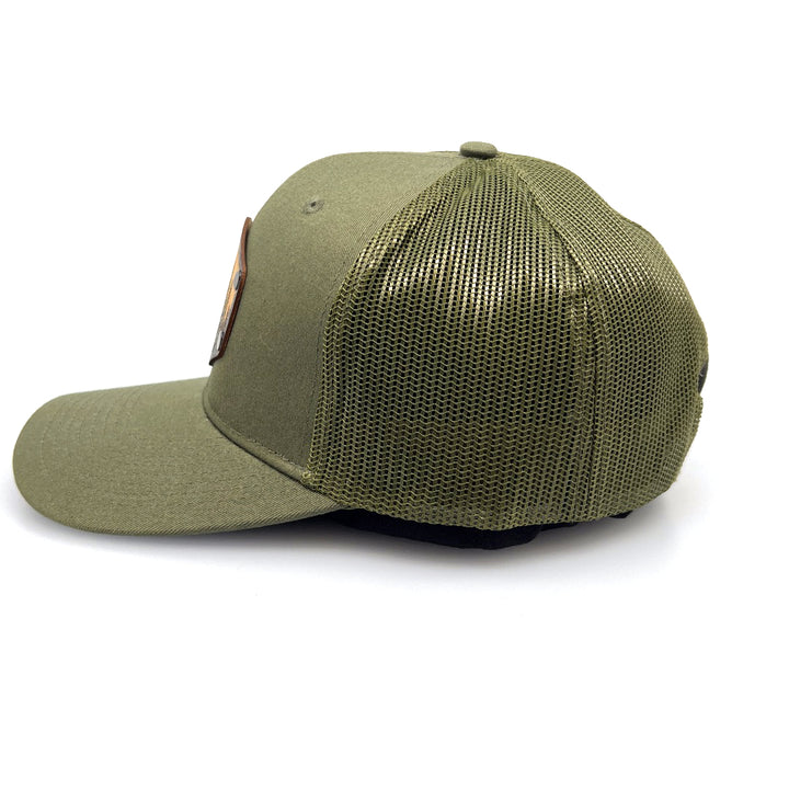 Hexagon Trees Solid Wood Patch & Olive Green Trucker Hat