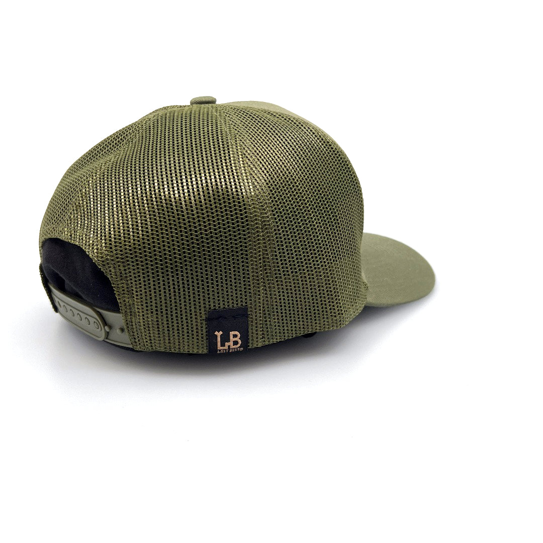 Hexagon Trees Solid Wood Patch & Olive Green Trucker Hat