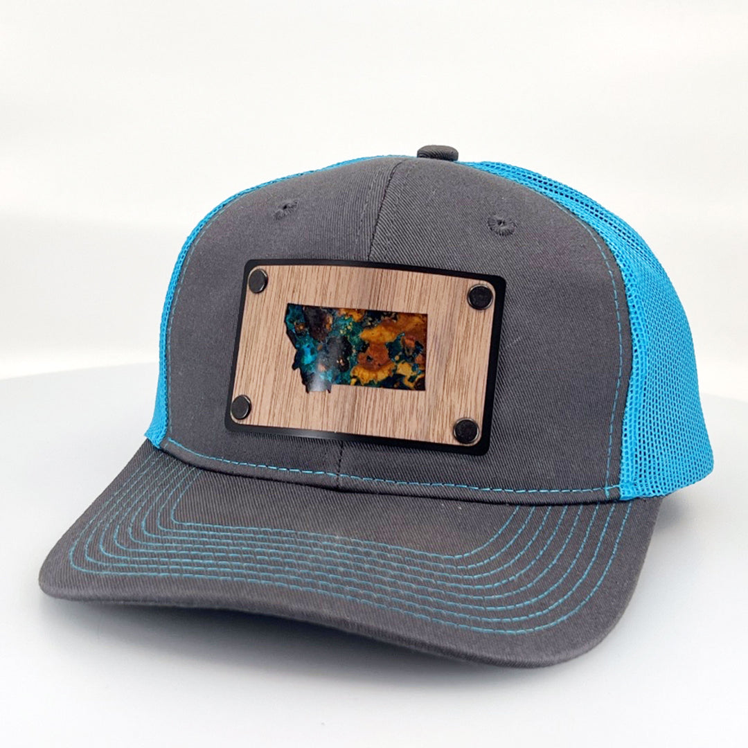 Walnut Veneer & Teal Copper Montana Plate Patch Trucker Hat