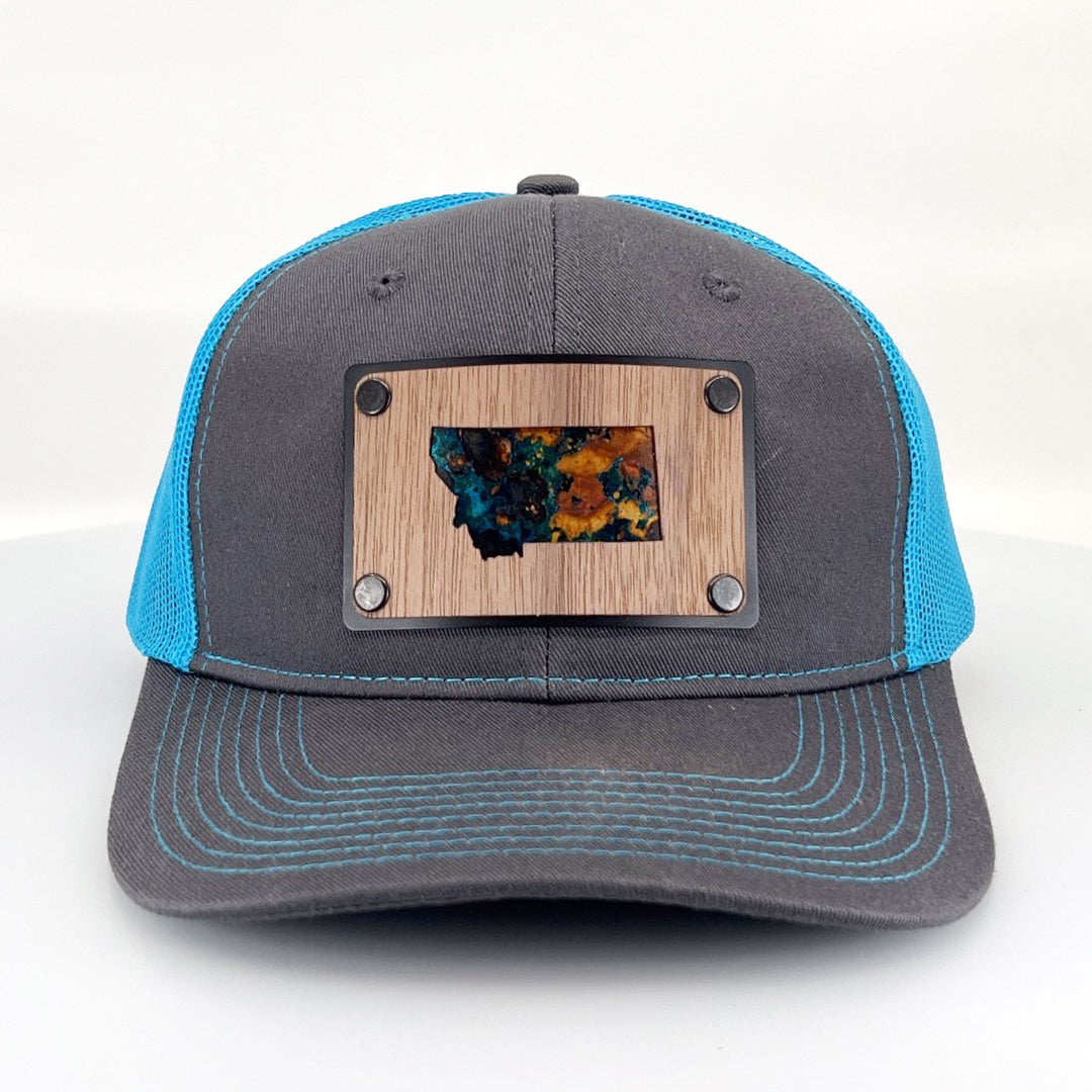 Walnut Veneer & Teal Copper Montana Plate Patch Trucker Hat