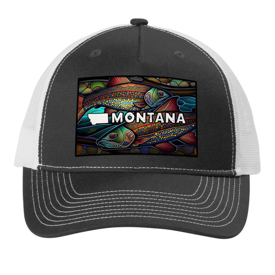 Rainbow Trout Stained Glass Montana 5 Panel Trucker Cap