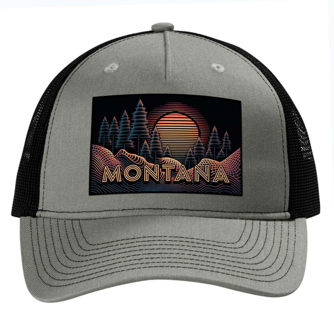 Faded Halftone Sunrise 5 Panel Trucker Cap