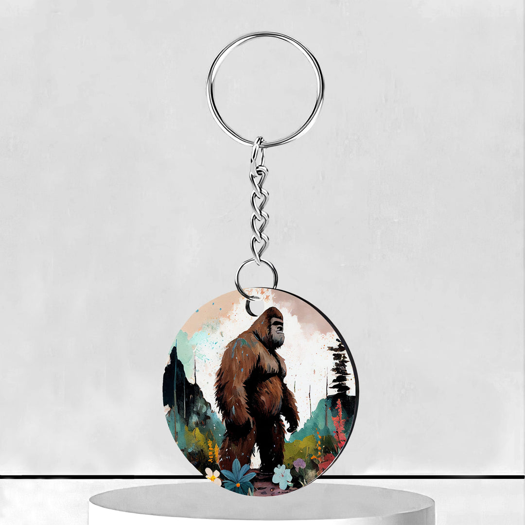Bigfoot Acrylic Paint Circle Keychain