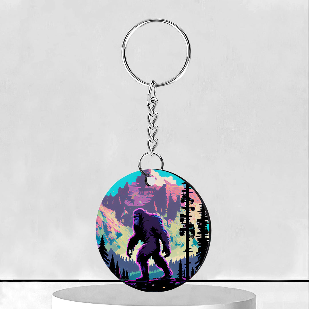 8 Bit Bigfoot Circle Keychain