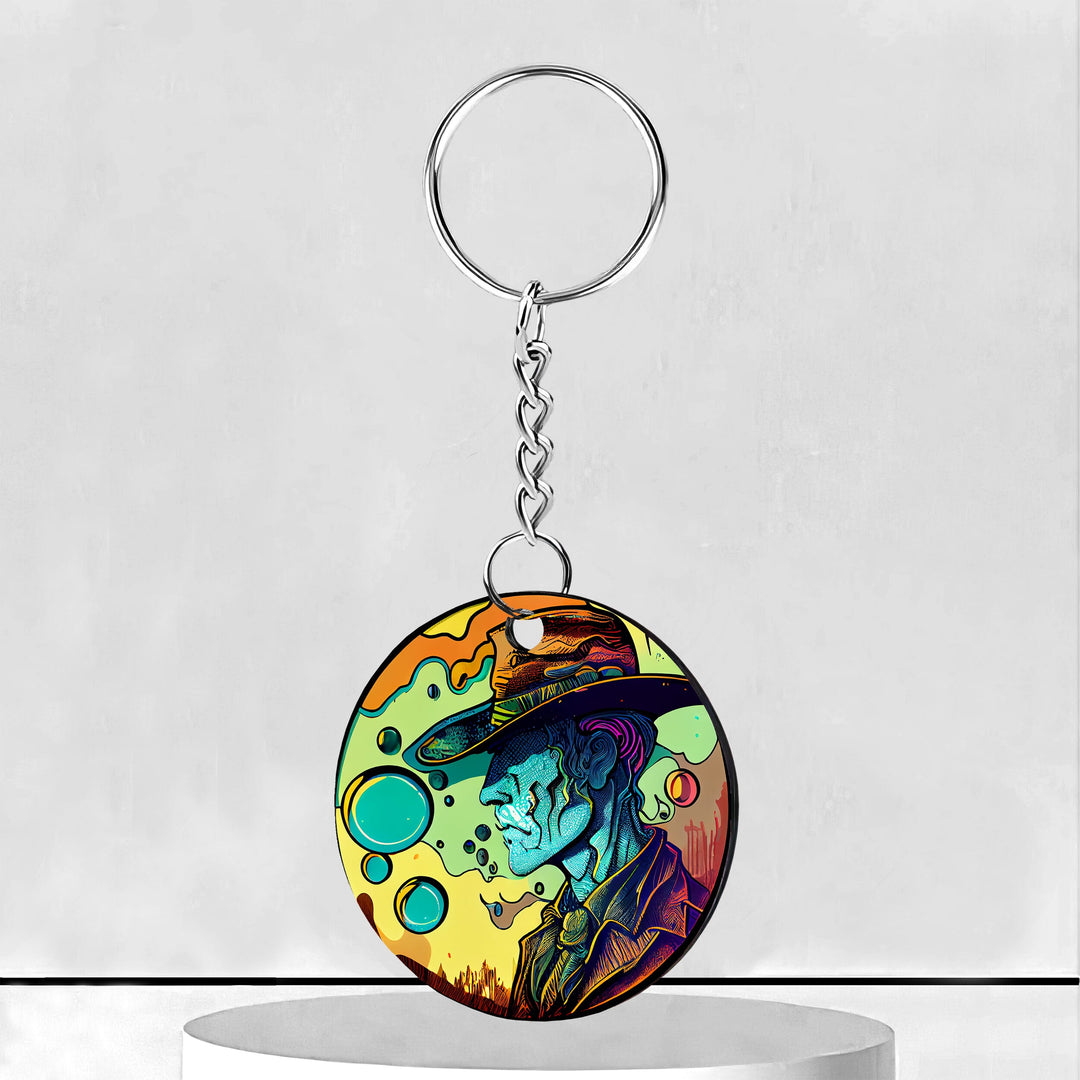 Space Cowboy Circle Keychain