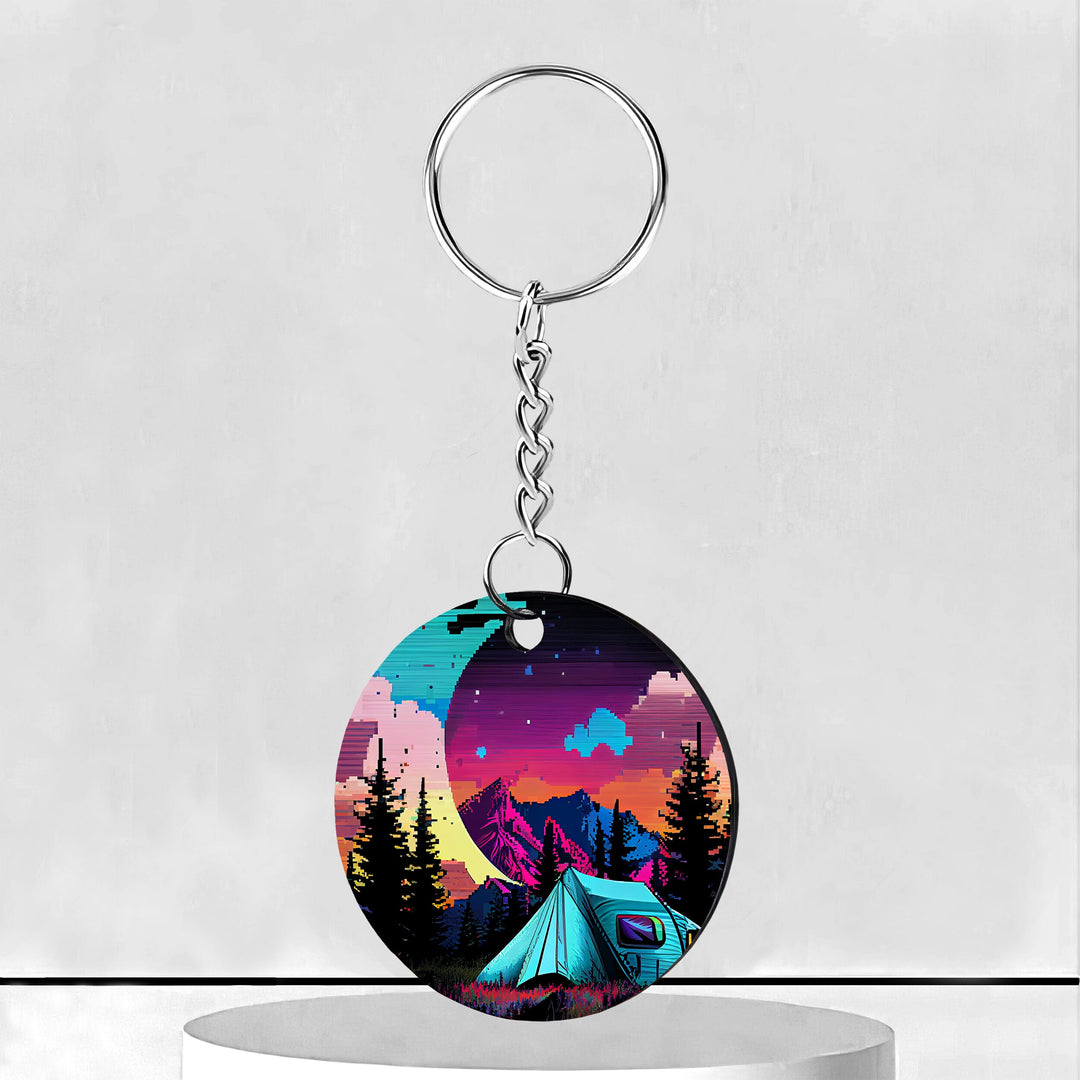 Vaporwave Campground Circle Keychain