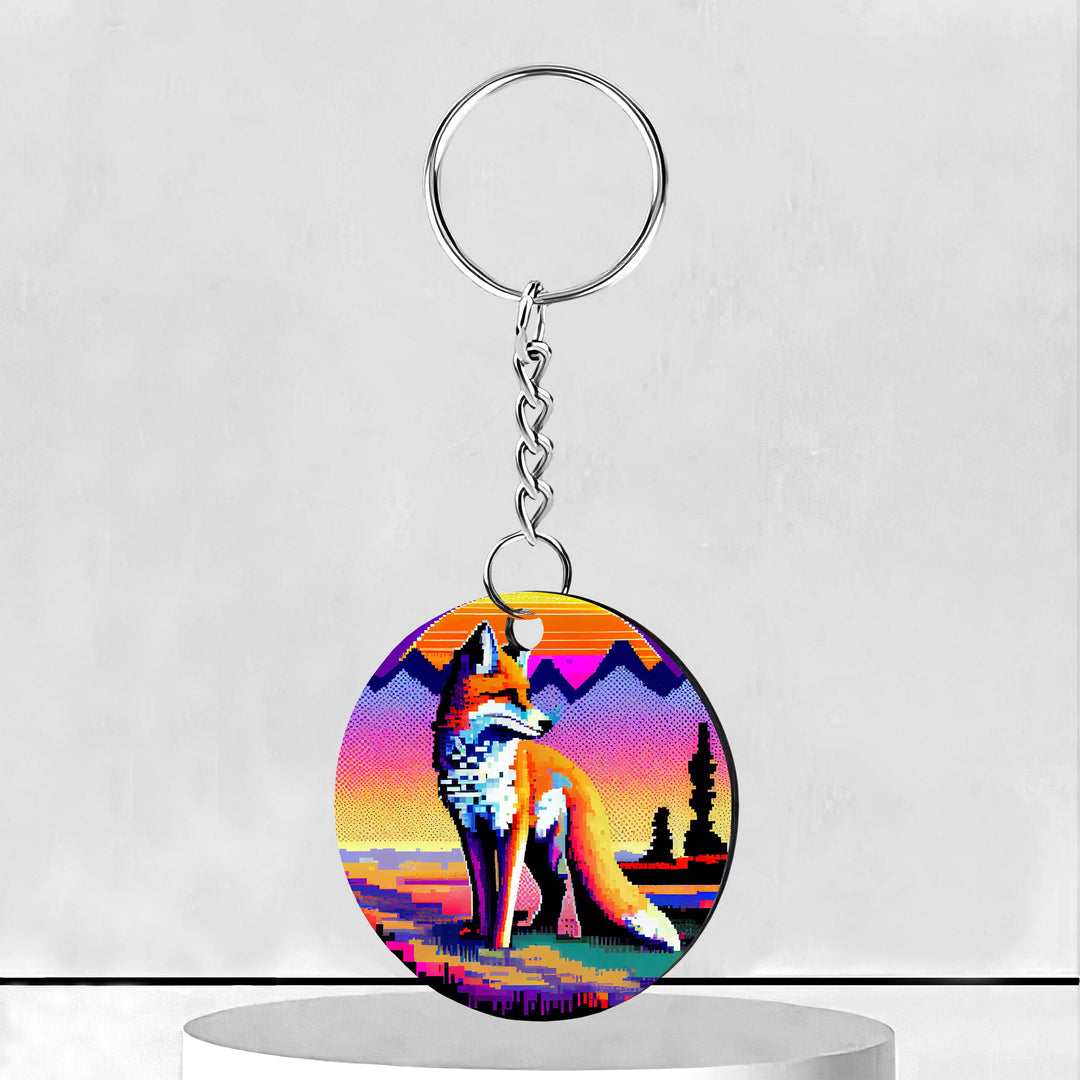 Vaporwave Fox Circle Keychain