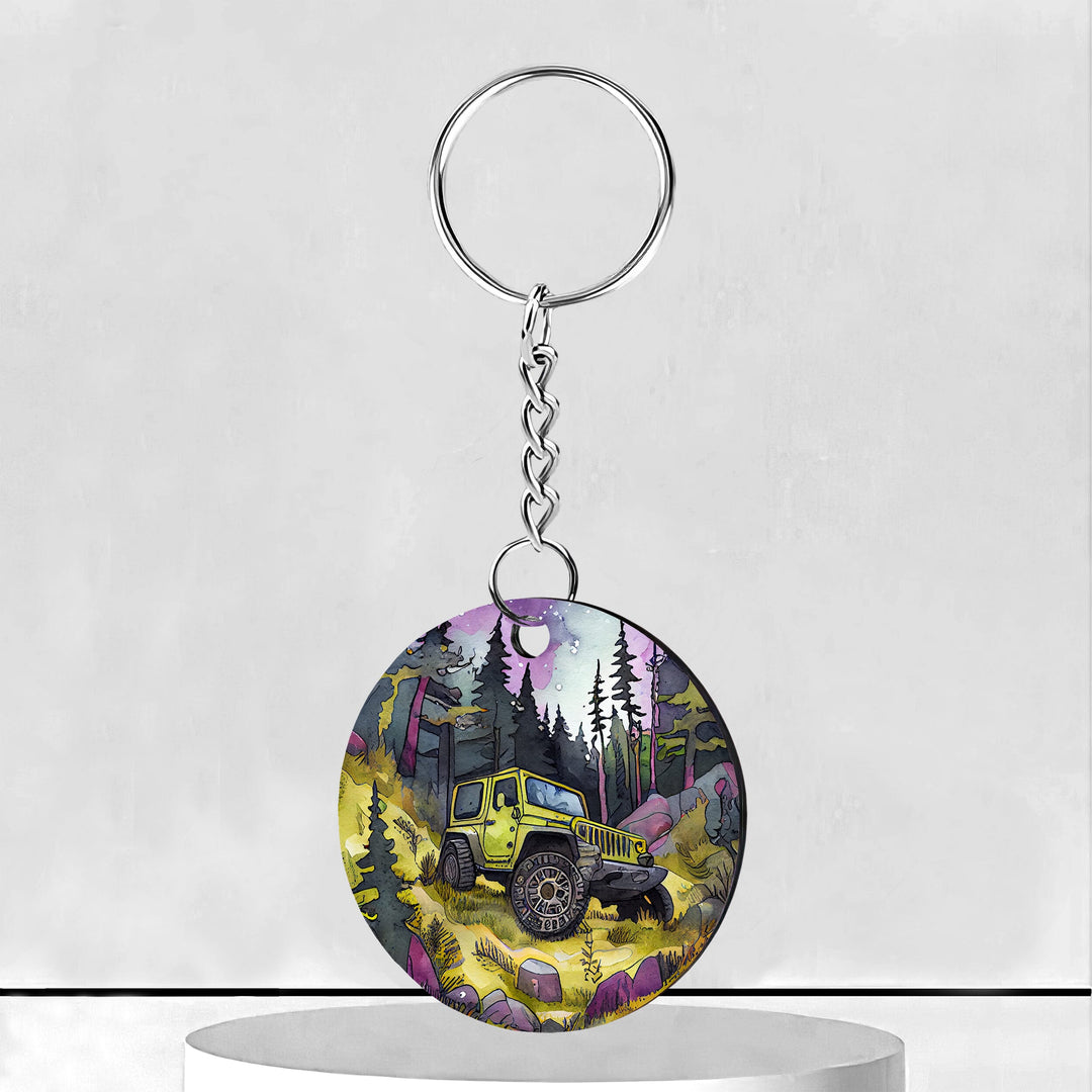 Jeep Watercolor Circle Keychain