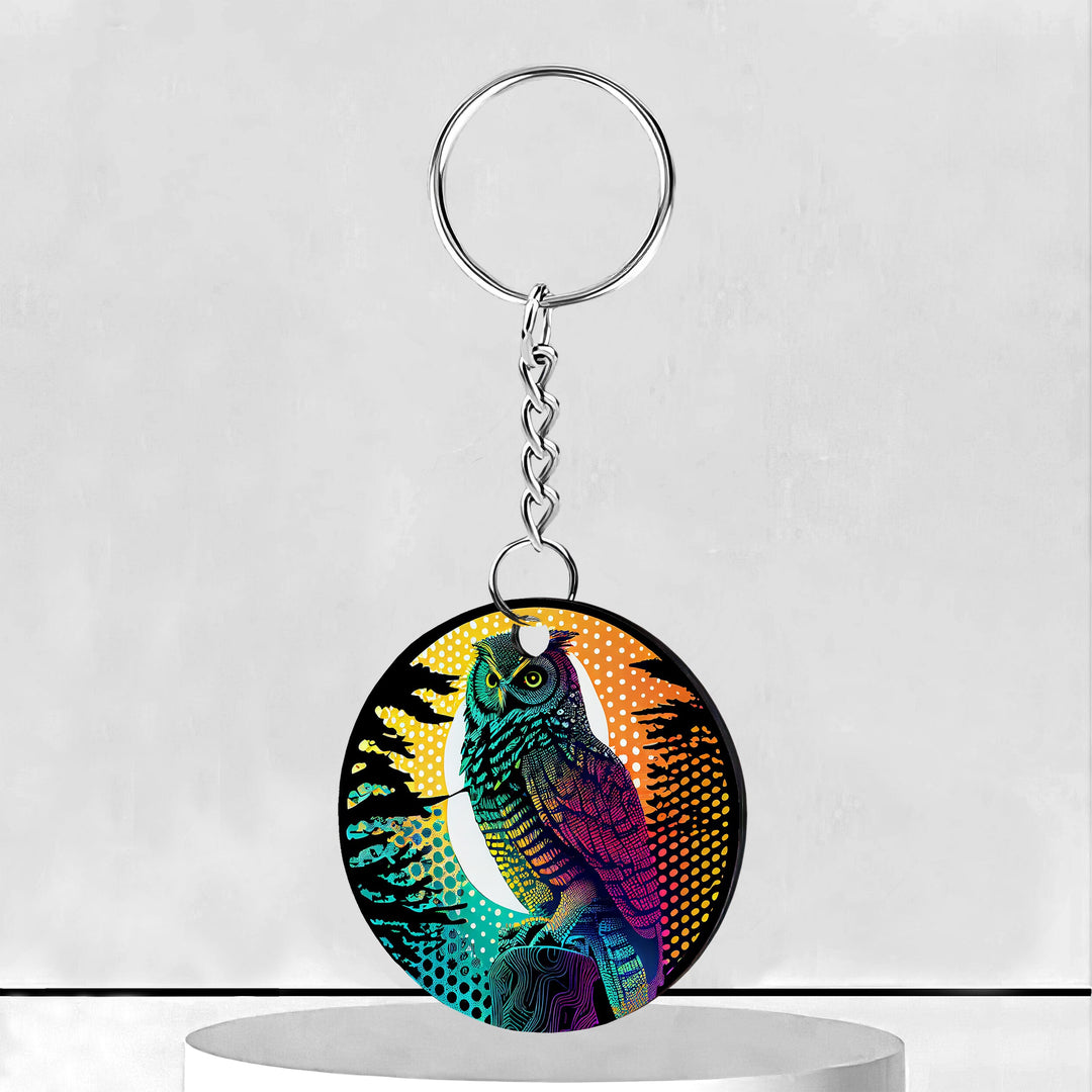 Pastel Owl Circle Keychain