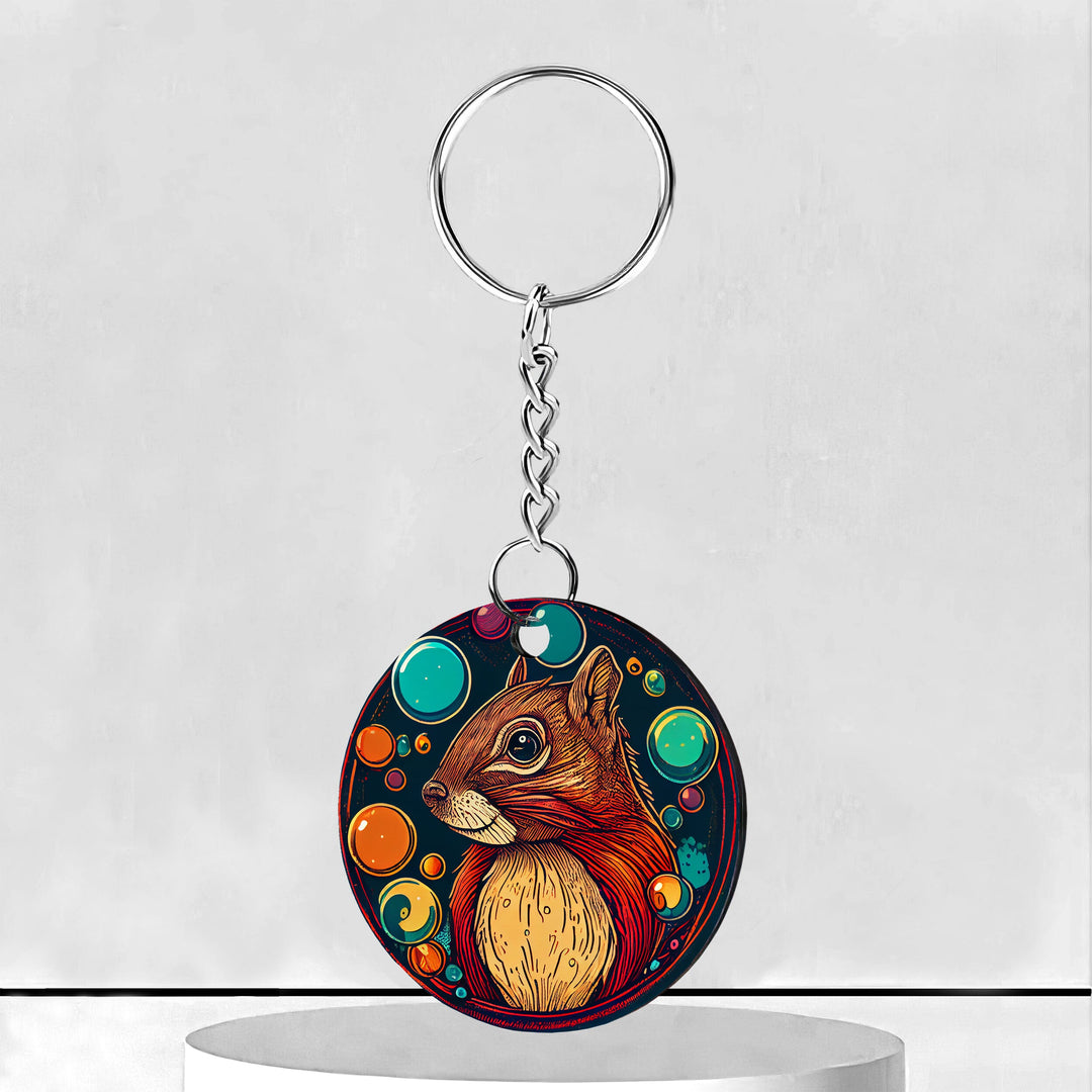 Bubbly Squirrel Circle Keychain