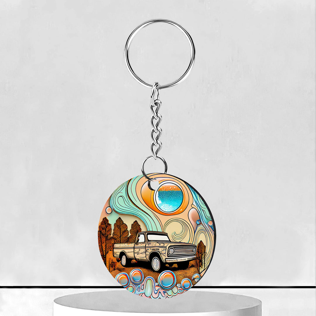 Trippy Truck Circle Keychain