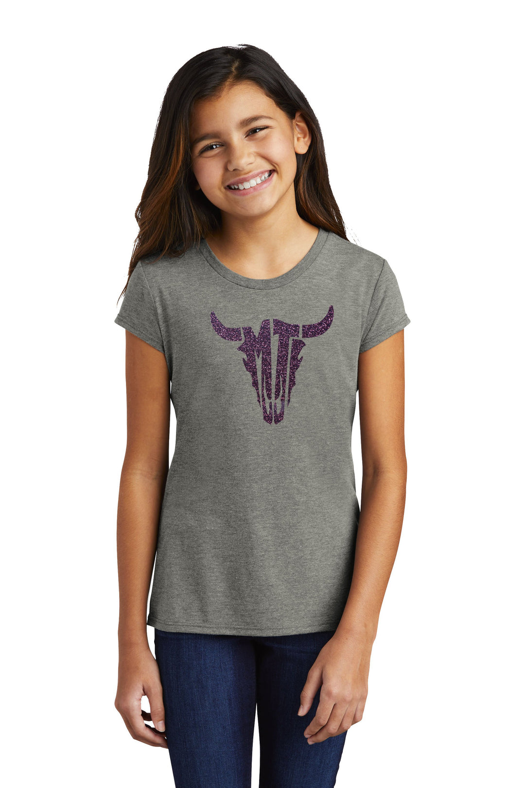Grey Frost w/ Purple Glitter MT Steer Skull Youth T-Shirt
