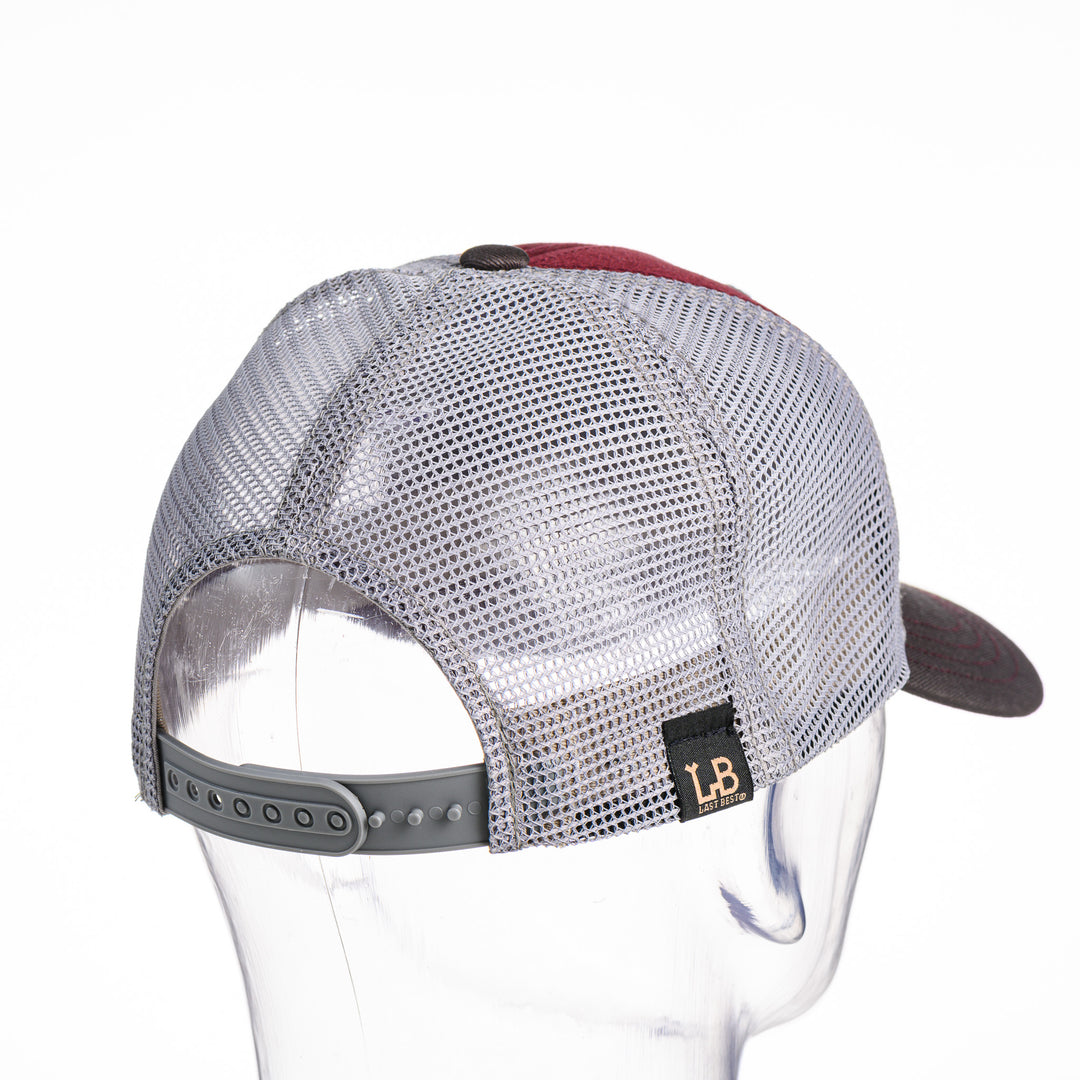 Grizzly Alderwood Patch Plate Trucker Hat - Maroon & Grey