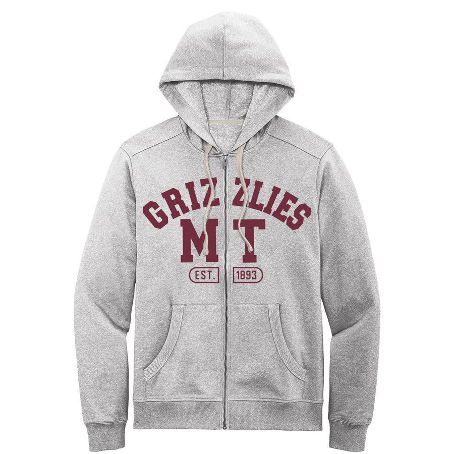 Blue Peak Creative's Grizzlies grey Zip-up Hoodie with MT Grizzlies : EST 1893 design in maroon