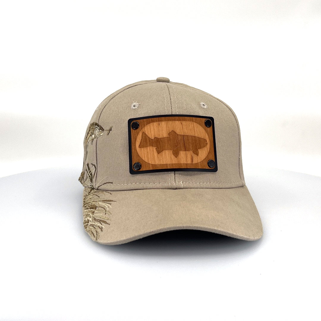 Embroidered Fish Trout Wood Patch Trucker Cap