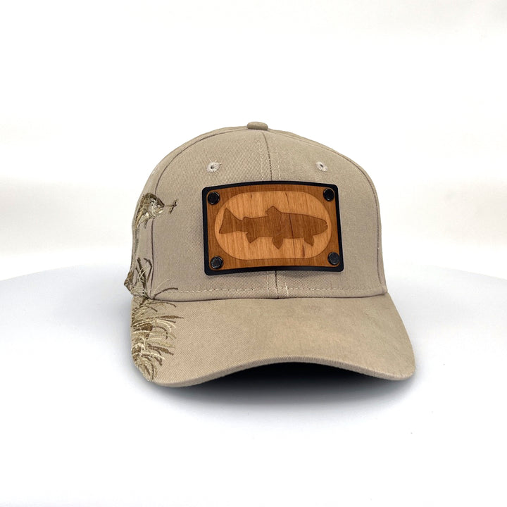 Embroidered Fish Trout Wood Patch Trucker Cap